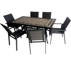 Mesa Canarias Aluminio Marino Negra 162 (5) + 6 Sillas Canarias Plus Gris