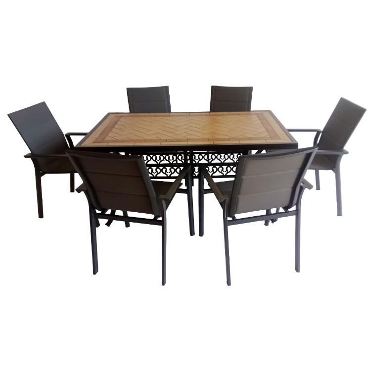 Mesa Canarias Aluminio Arena Negra 150(7)+ 6 Sillas Canarias Plus Gris