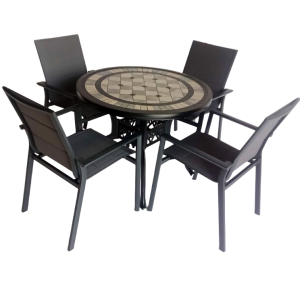 Canarias Marine Black Aluminium Table 94 +4 Canarias Plus Chairs