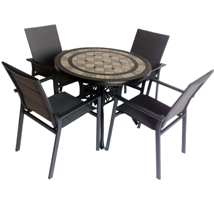 Canarias Marine Black Aluminium Table 94 +4 Canarias Plus Chairs