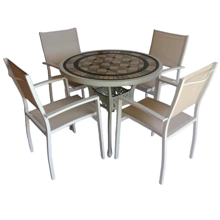 Mesa Canarias Marino Aluminio  Blanca+ 4 Sillas Canarias