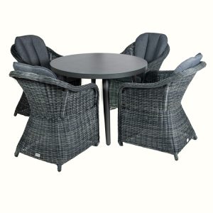 Mesa Arena Gris Redonda 100 + 4 Sillones Coloradas Gris Redonda