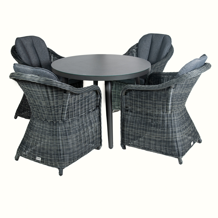 Mesa Arena Gris Redonda 100 + 4 Sillones Coloradas Gris Redonda