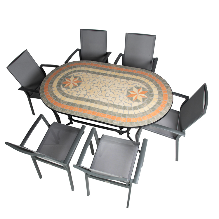 La Concha Natural Moisaic Table + 6 Matorral Chairs