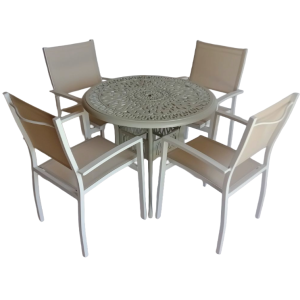 Mesa Canarias Aluminio Blanca 90 (11)+ 4 Sillas Canarias