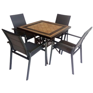 Mesa Canarias Terracota Aluminio Bronce 90 (12)+ 4 Sillas Canarias Plus