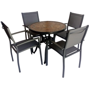 Canarias Terracota Black Aluminum Table 80 + 4 Canarias Aluminium Chairs