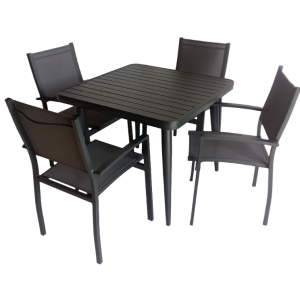 Mesa Canarias Aluminio Gris 90 + 4 Sillas Canarias Gris