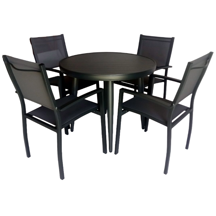 Canarias Round Aluminium Table 90  +  4 Canarias Aluminium Chairs
