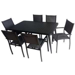 Mesa Canarias Aluminio Gris 150 + 6 Sillas Canarias Gris