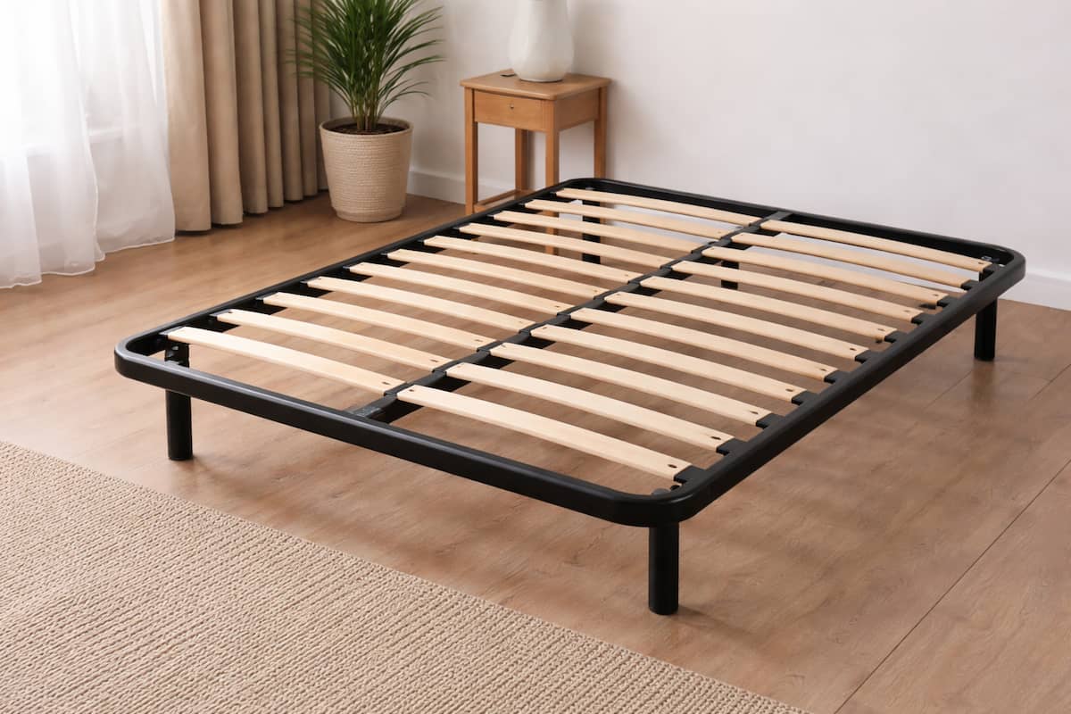 slatted bed base or an upholstered mattress base
