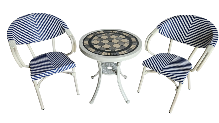 Canarias Marino White Table (19) + 2 Bistro Chairs