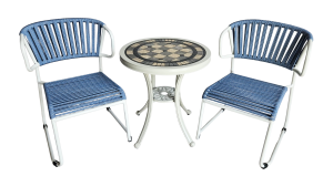Canarias Marino White Table (19) + 2 Indigo Chairs