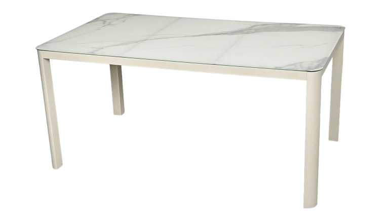 Zentrum White Ceramic Glass Table 160 + 6 Natural Duna Chairs