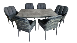 Zentrum Grey Ceramic Glass Table 160 + 6 Duna Chairs