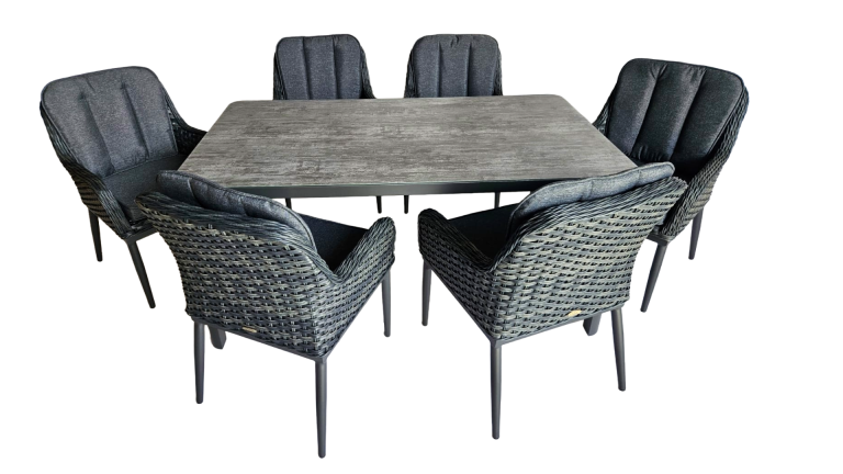 Mesa Zentrum Vidrio Cerámico 160 + 6 Sillas Duna