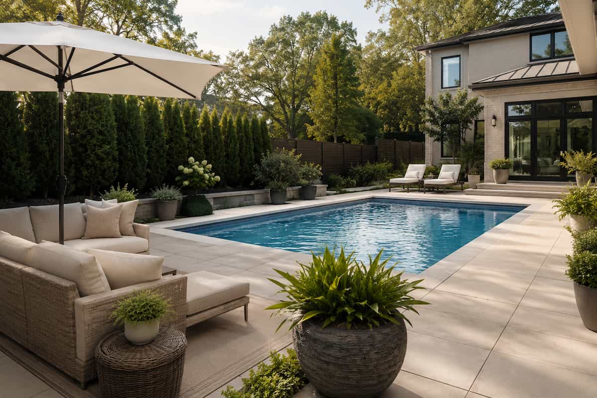 como decorar un patio con piscina