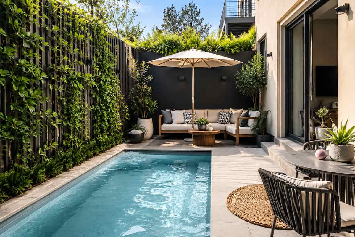 como decorar un patio pequeño con piscina