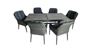 Mesa Zentrum Extensible Vidrio Cerámico 180 + 6 Sillas Duna