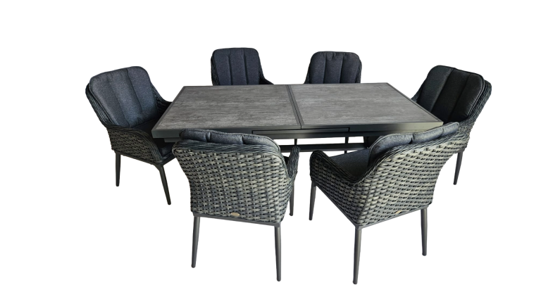 Mesa Zentrum Extensible Vidrio Cerámico 180 + 6 Sillas Duna