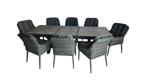 Mesa Zentrum Extensible Vidrio Cerámico 180 + 8 Sillas Duna