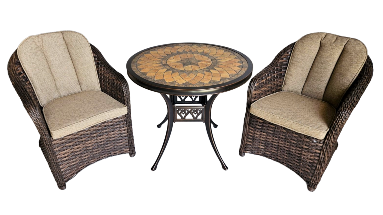 Mesa Canarias Terracota Bronce (14) + 2 sillones coloradas Flat Marrón