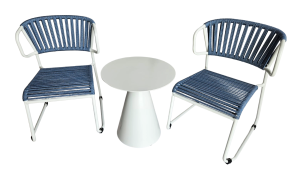 Tea Side White Table (27) + 2 Indigo Chairs