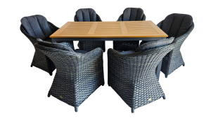 Mesa Family Polywood Gris Oscuro + 6 Sillones Colorada Gris Flat