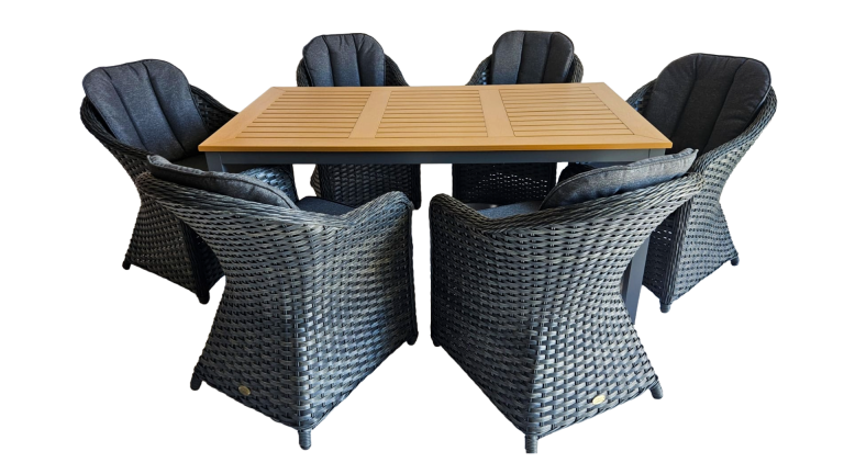 Family Table Polywood Dark Grey + 6 Flat Grey Colorada Armchairs