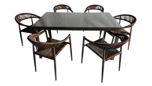 Mesa Family Polywood Marrón Café + 6 Sillas Verano Marrón