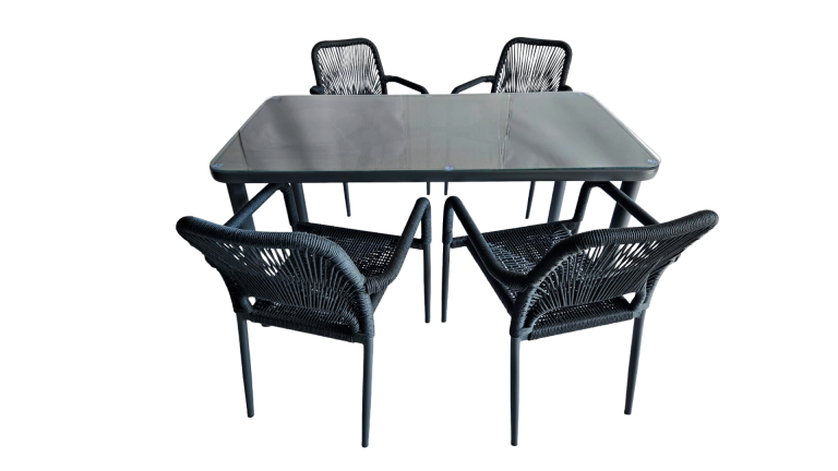 Family Table Teslin Dark grey + 4 Dark Grey Relax Chairs