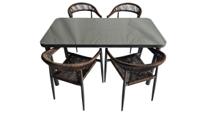 Family Table Teslin Coffee Brown + 4 Brown Verano Chairs