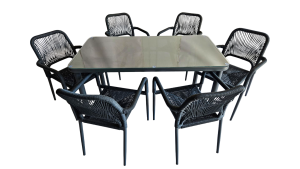 Family Table Teslin Dark grey  + 6 Dark Grey Relax Chairs