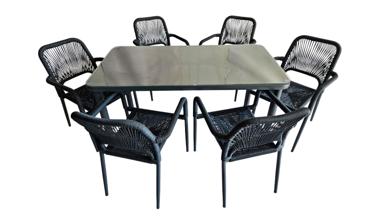 Family Table Teslin Dark grey  + 6 Dark Grey Relax Chairs