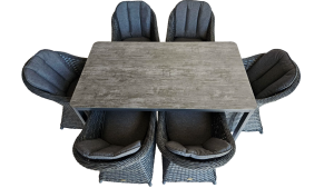 Zentrum Grey Ceramic Grass Table + 6 Colorada Grey Flat Armchairs